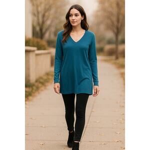 New with Tags Three Dots Moonlit Ocean V-Neck Long Sleeve Tunic Top Size M Blue